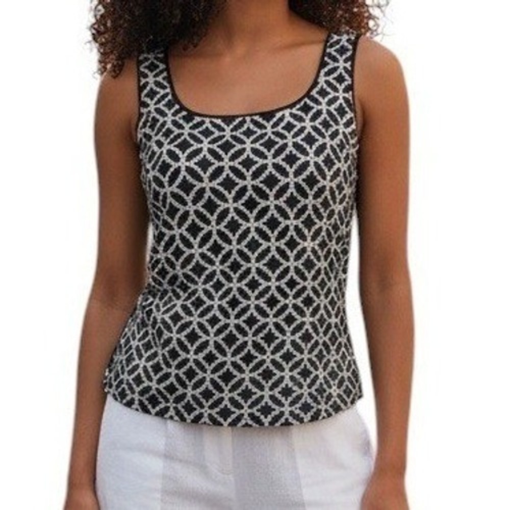 WHITE HOUSE BLACK MARKET Black And White Geometric Sequin Top EUC Small